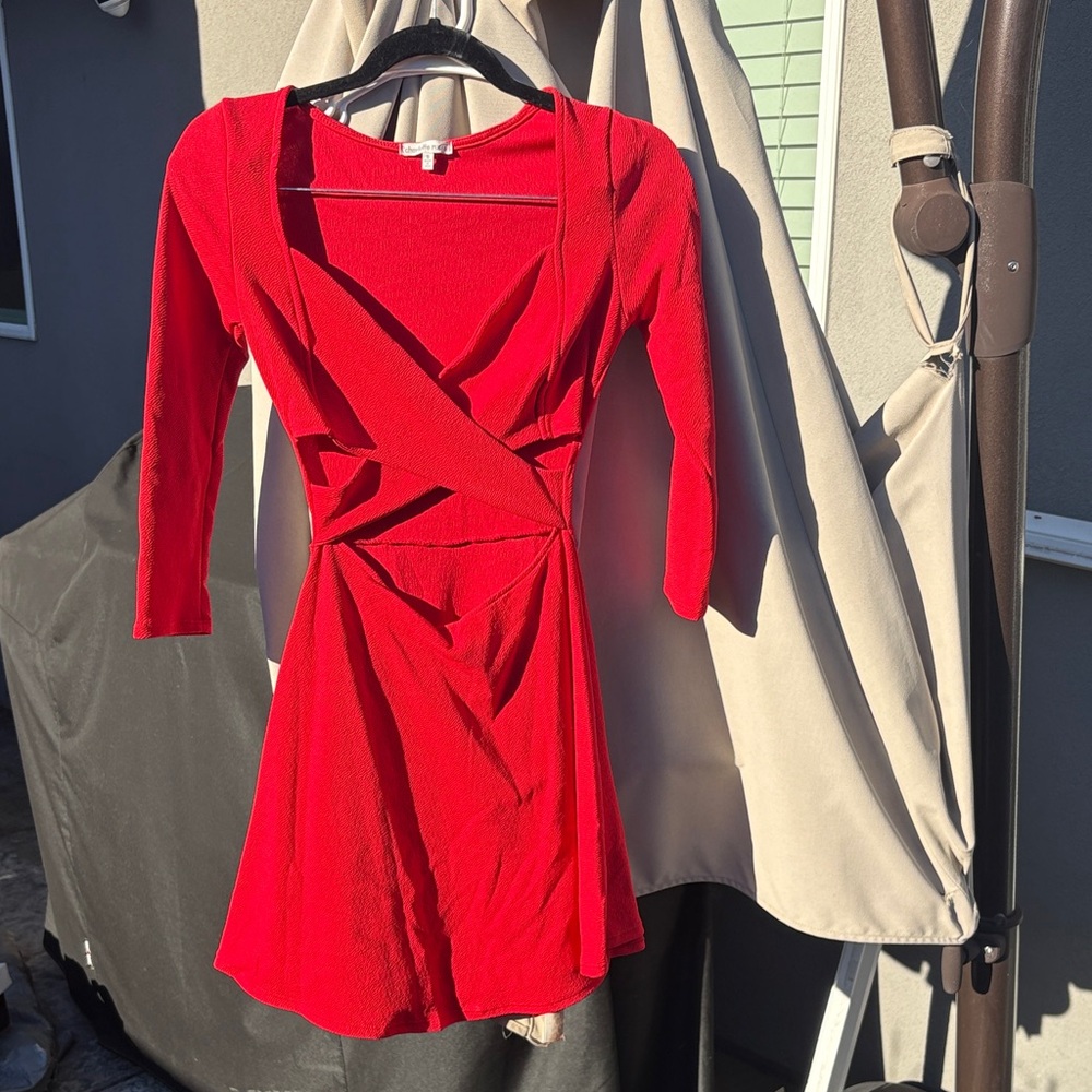 Charlotte Russe Vibrant Red Long Sleeve Dress